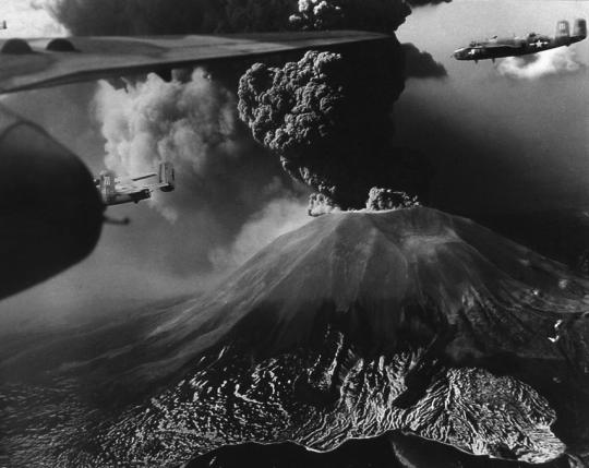 B-25s flying near erupting Mount Vesuvius